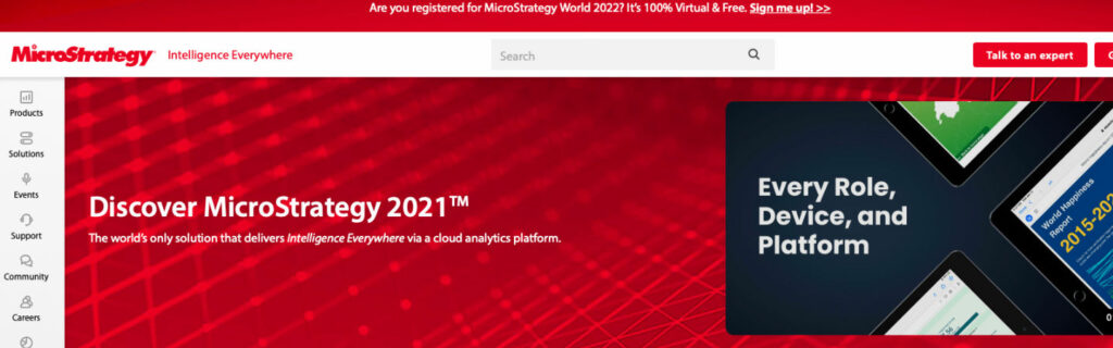 Display of MicroStrategy website