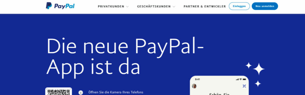Display of Paypal website